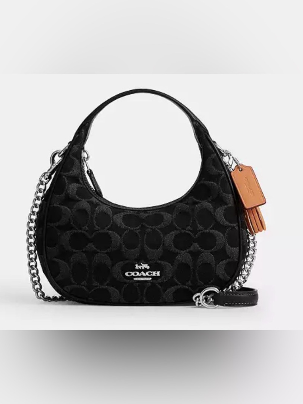 🖤🩶Coach NWT Black Signature Denim Carmen Mini Crossbody Bag with Silver Hardware